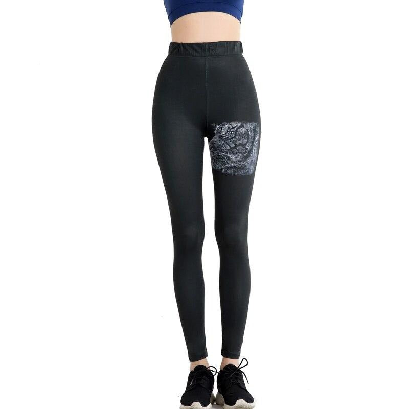 Black Tiger Printed Leggings-Legletic