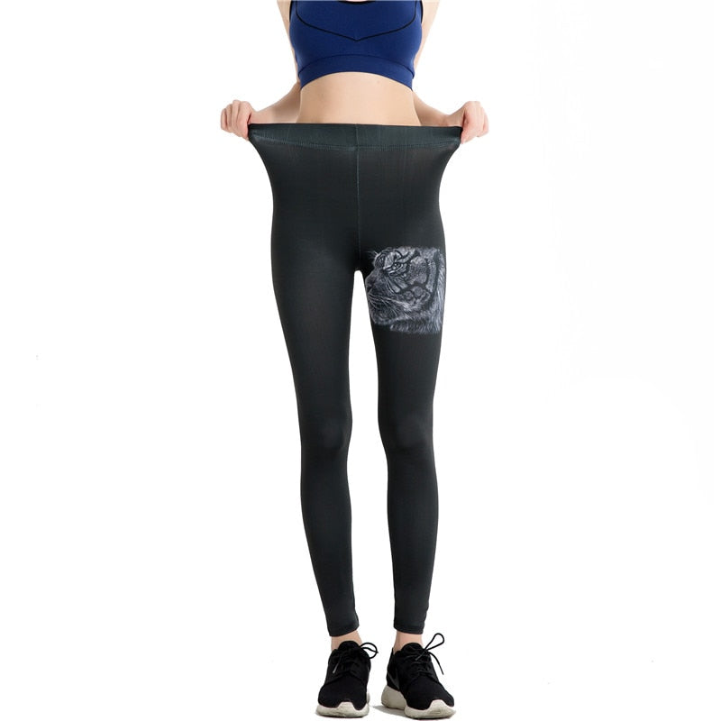 Black Tiger Printed Leggings-Legletic