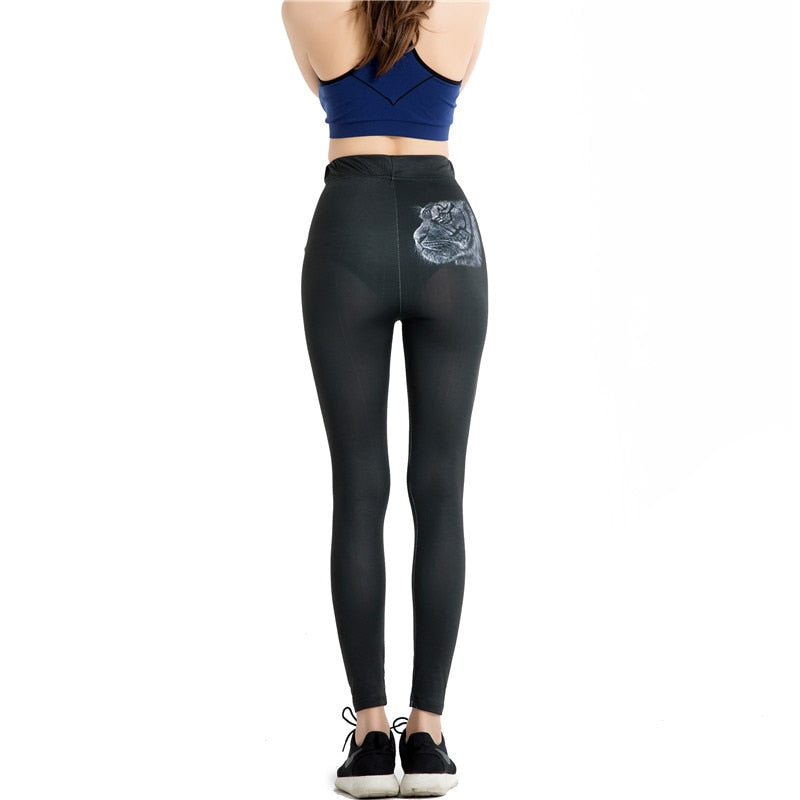 Black Tiger Printed Leggings-Legletic