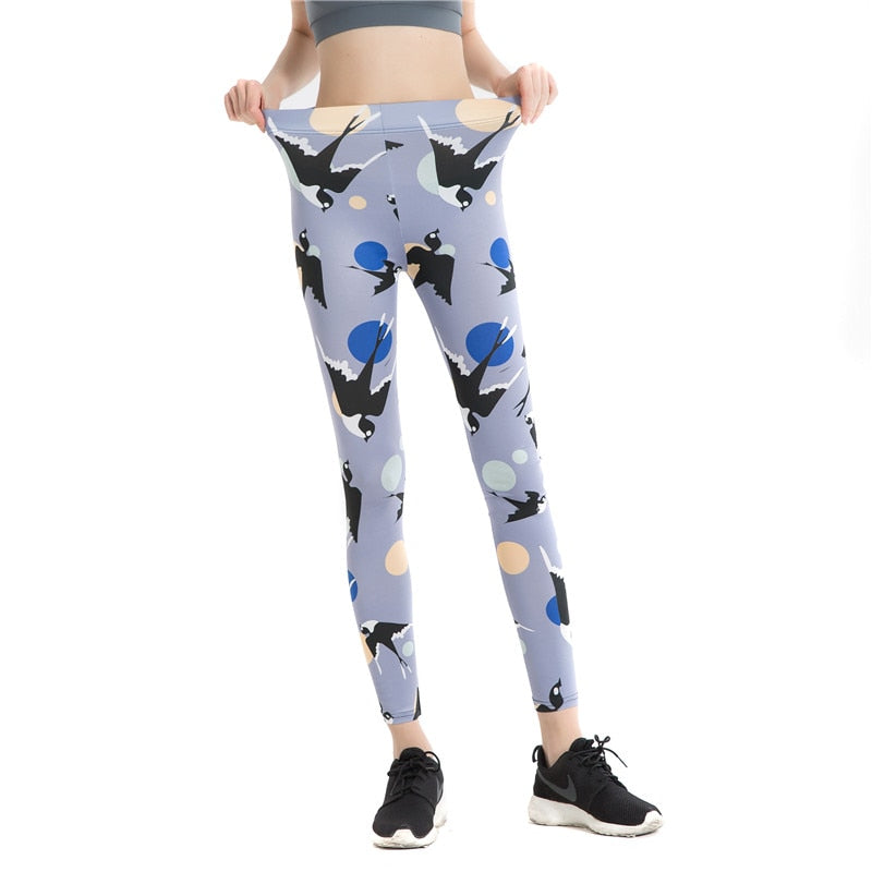 Black Bird Colorful Print Leggings-Legletic