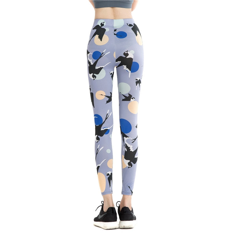 Black Bird Colorful Print Leggings-Legletic
