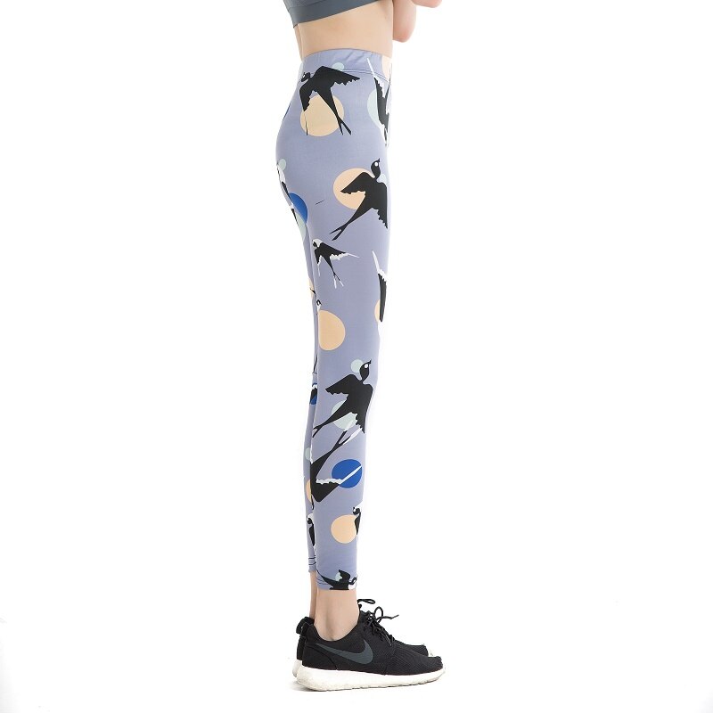 Black Bird Colorful Print Leggings-Legletic