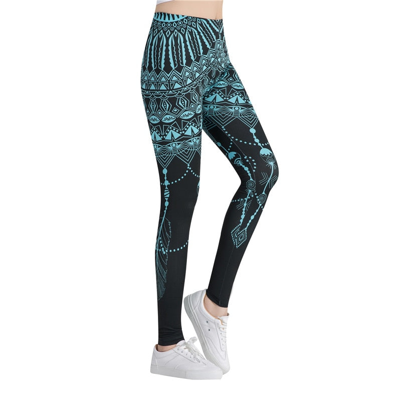 Black Mandala Printed Leggings-Legletic