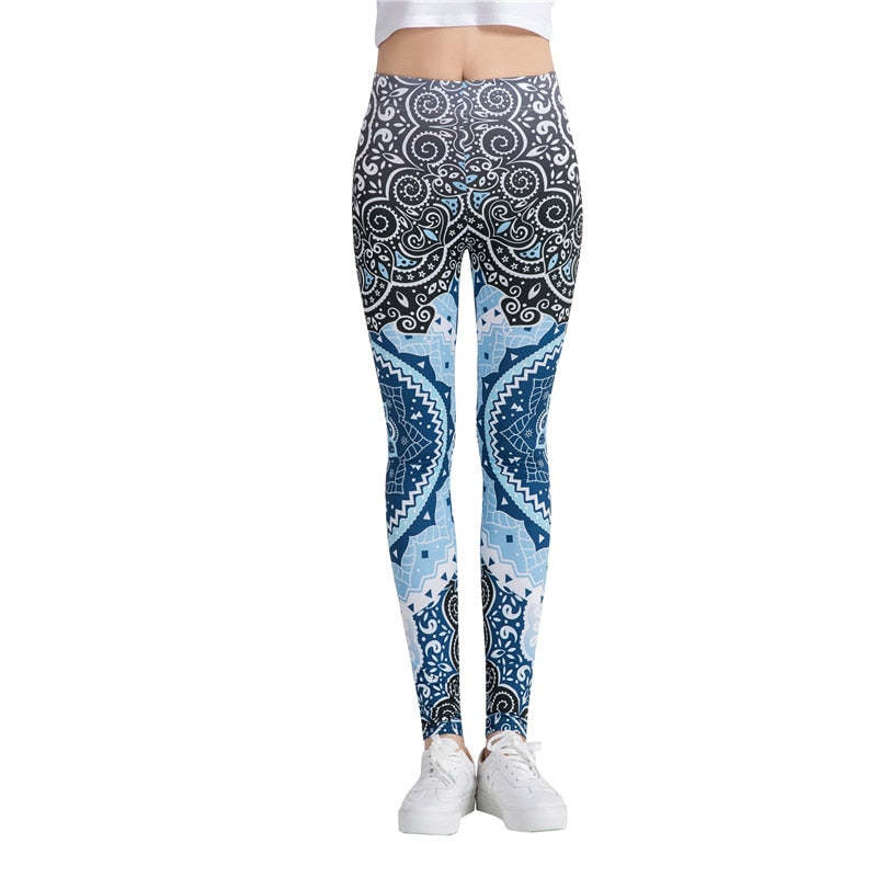Black and Blue Mandala Print Leggings-Legletic