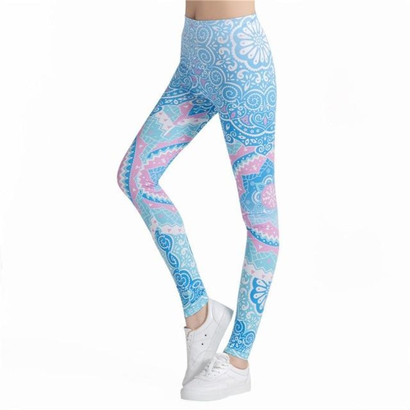 Blue Fitness Colorful Print Leggings-Legletic