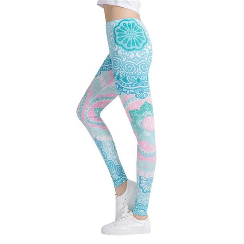 Sea Green Mandala Colorful Print Leggings-Legletic