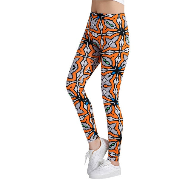 Orange Printed Leggings-Legletic