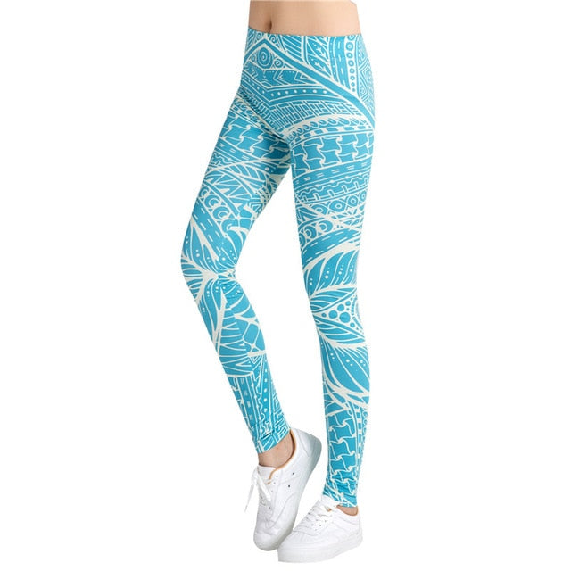 Blue & White Printed Leggings-Legletic