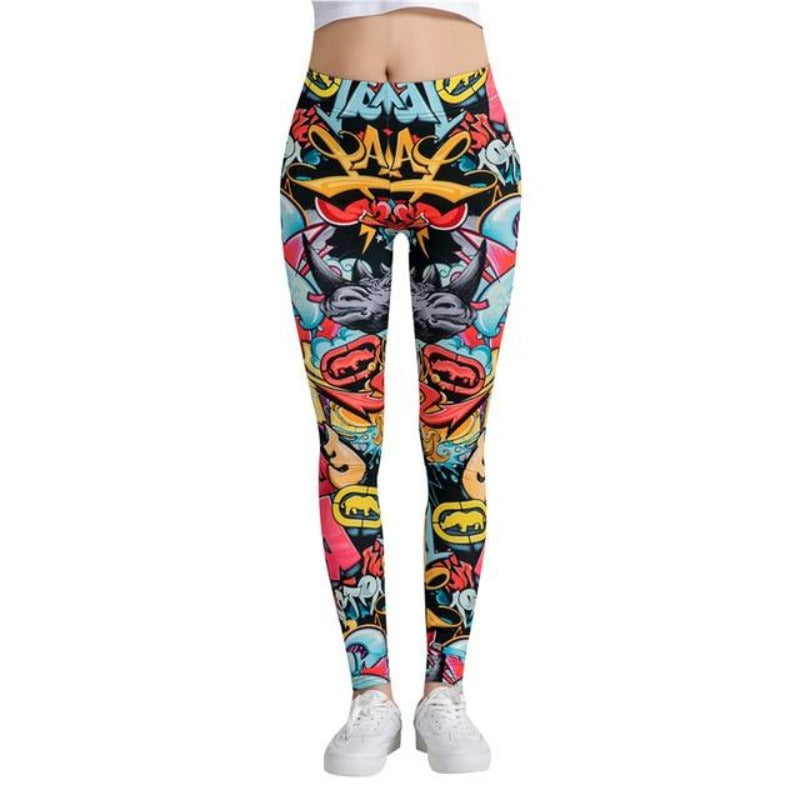Cartoon Art Colorful Print Leggings-Legletic