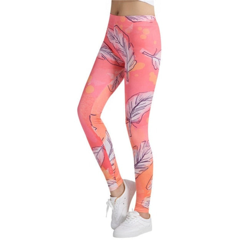 Feather Printed Leggings-Legletic