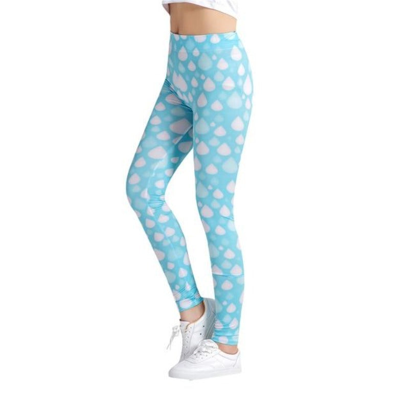 Sky Blue Printed Colorful Print Leggings-Legletic