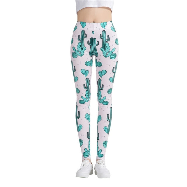 Blue Cactus Printed Leggings-Legletic
