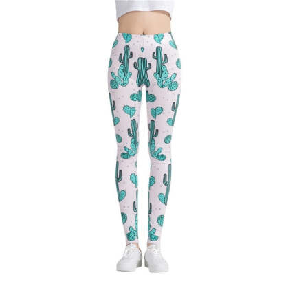 Blue Cactus Printed Leggings-Legletic
