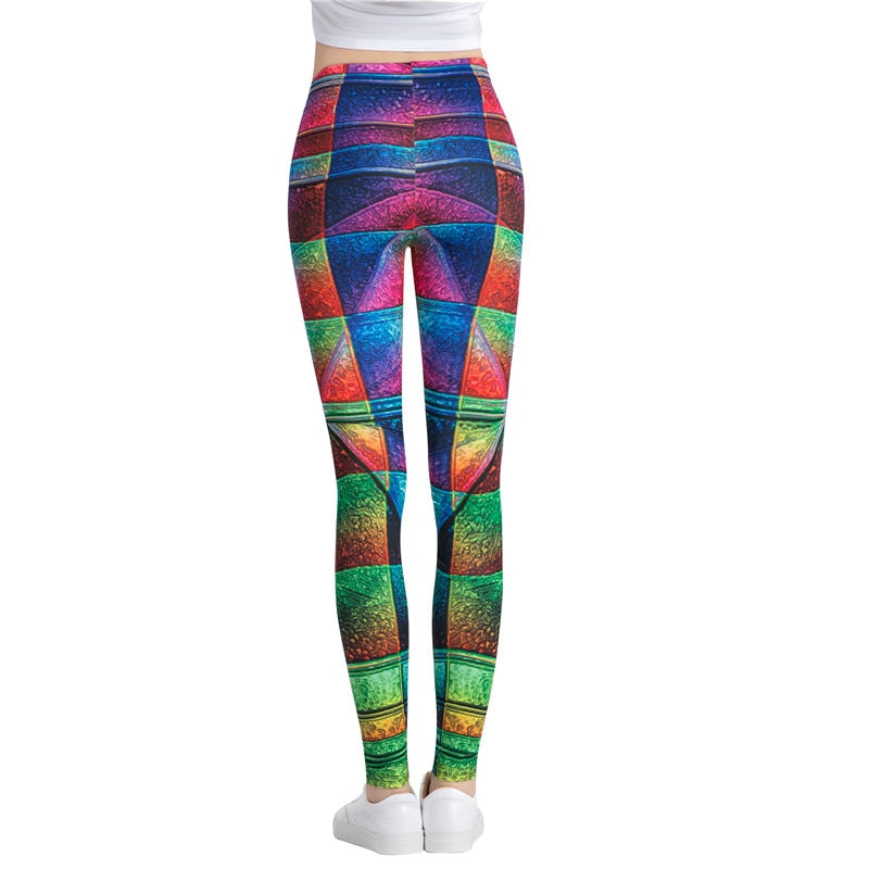 Geometric Boxes Colorful Print Leggings-Legletic