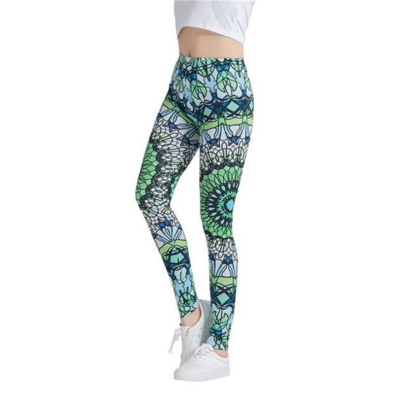 Abstract Green Colorful Print Leggings-Legletic