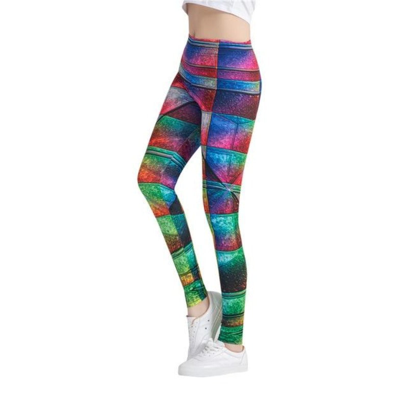 Geometric Boxes Colorful Print Leggings-Legletic