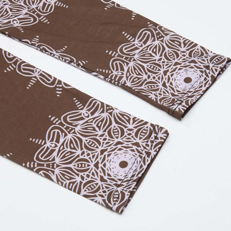 Brown Fitness Colorful Print Leggings-Legletic