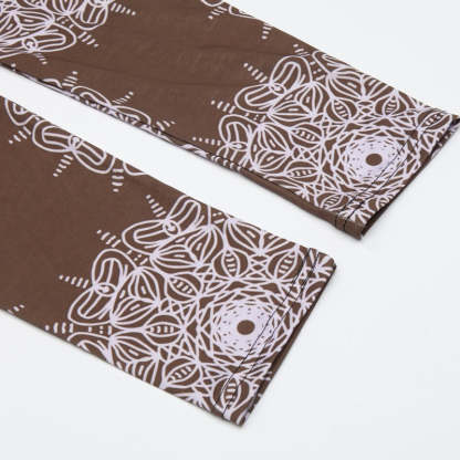 Brown Fitness Colorful Print Leggings-Legletic