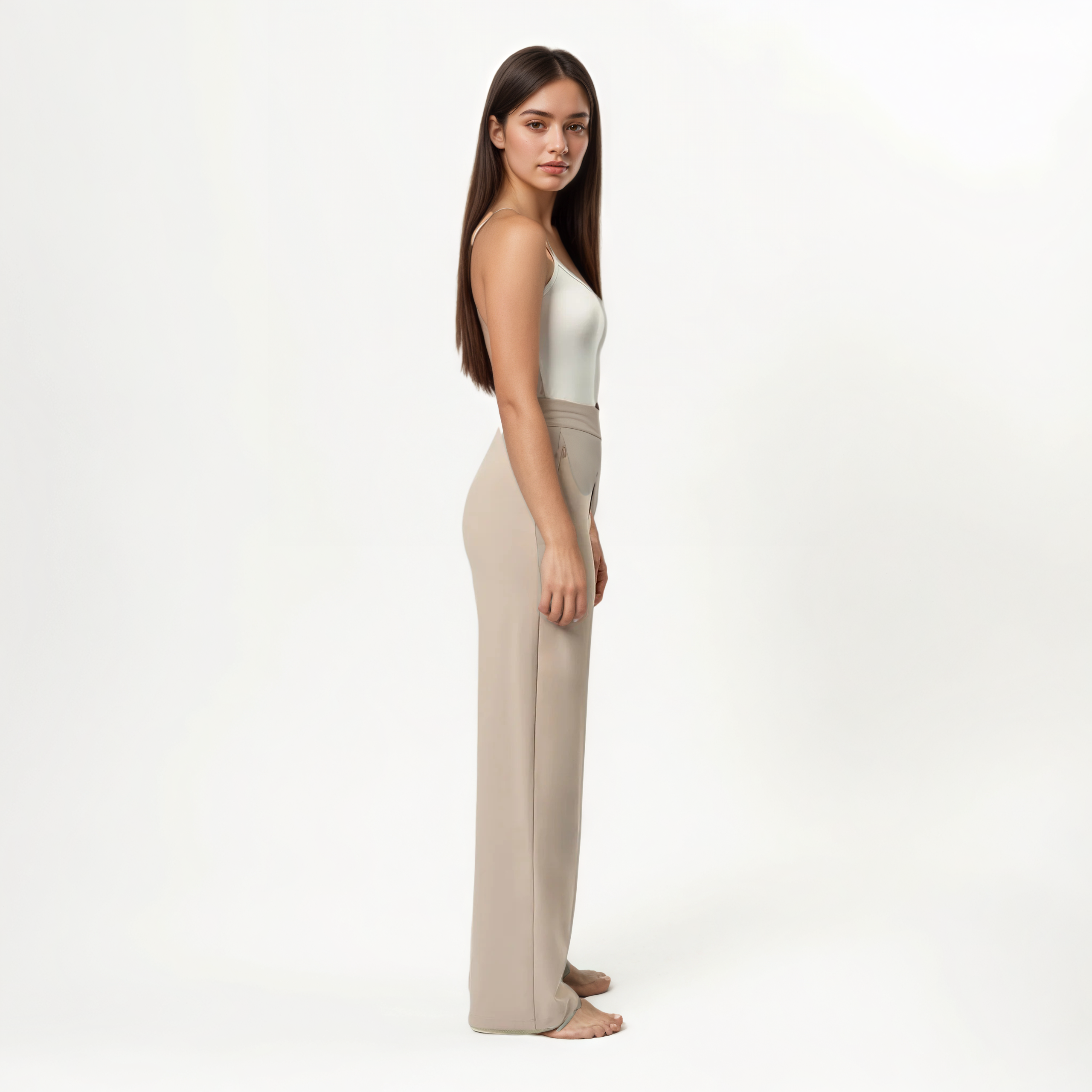 High Rise Straight Fit Pants With Zip Pocket Design