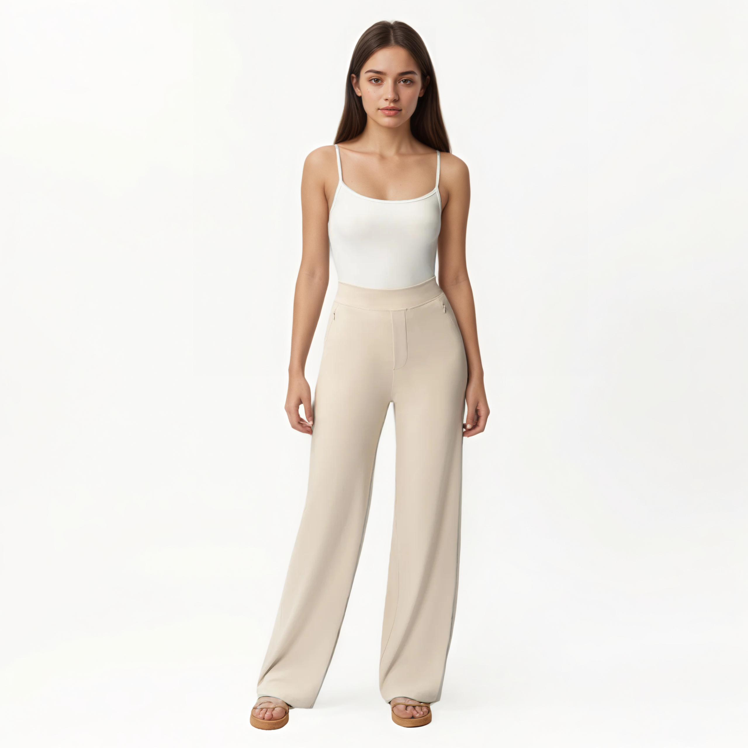 High Rise Straight Fit Pants With Zip Pocket Design