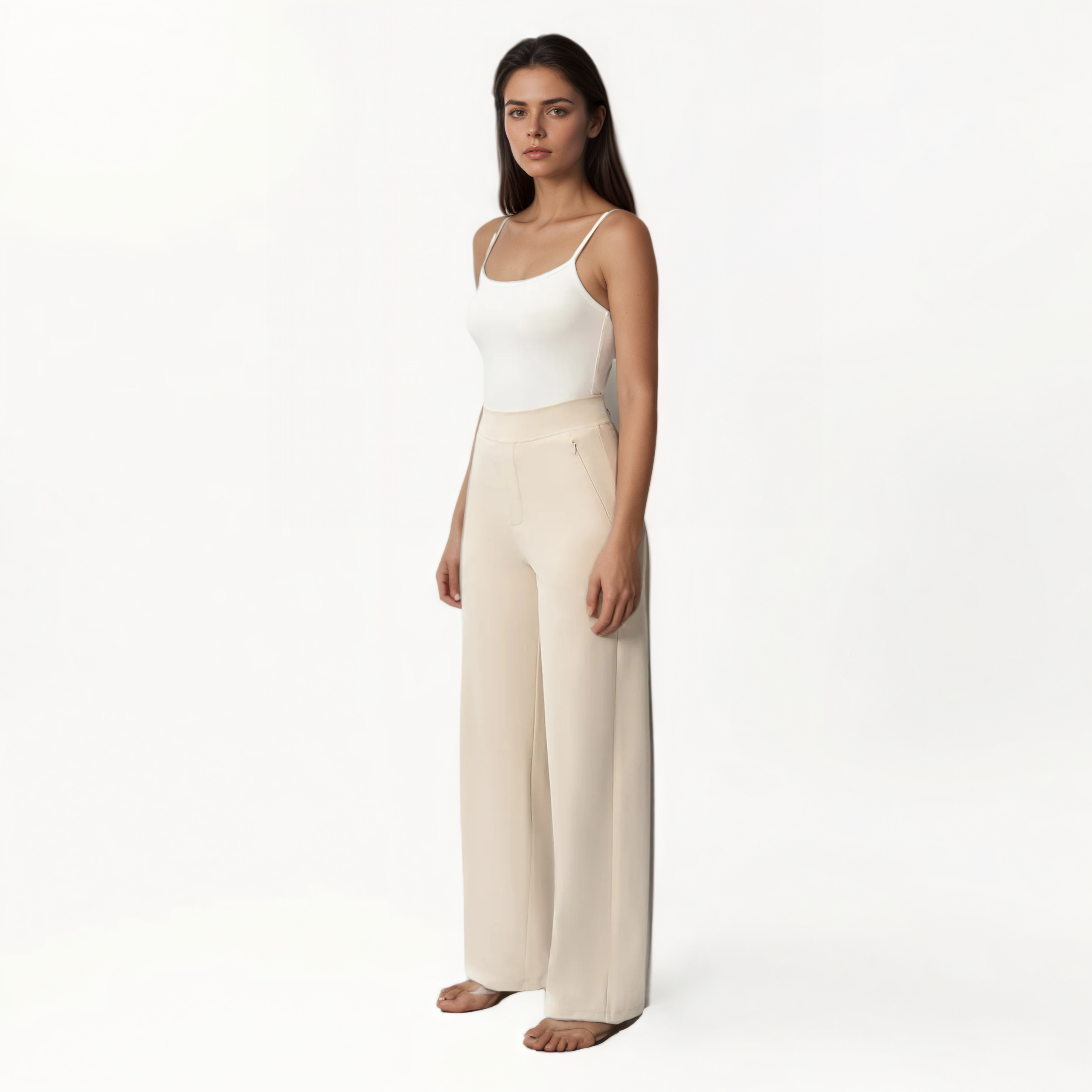 High Rise Straight Fit Pants With Zip Pocket Design