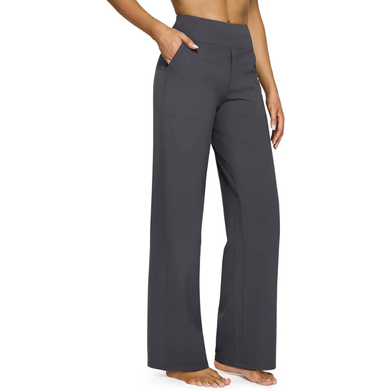 High Rise Stretch Dress Pants With Wide Silhouette For Women