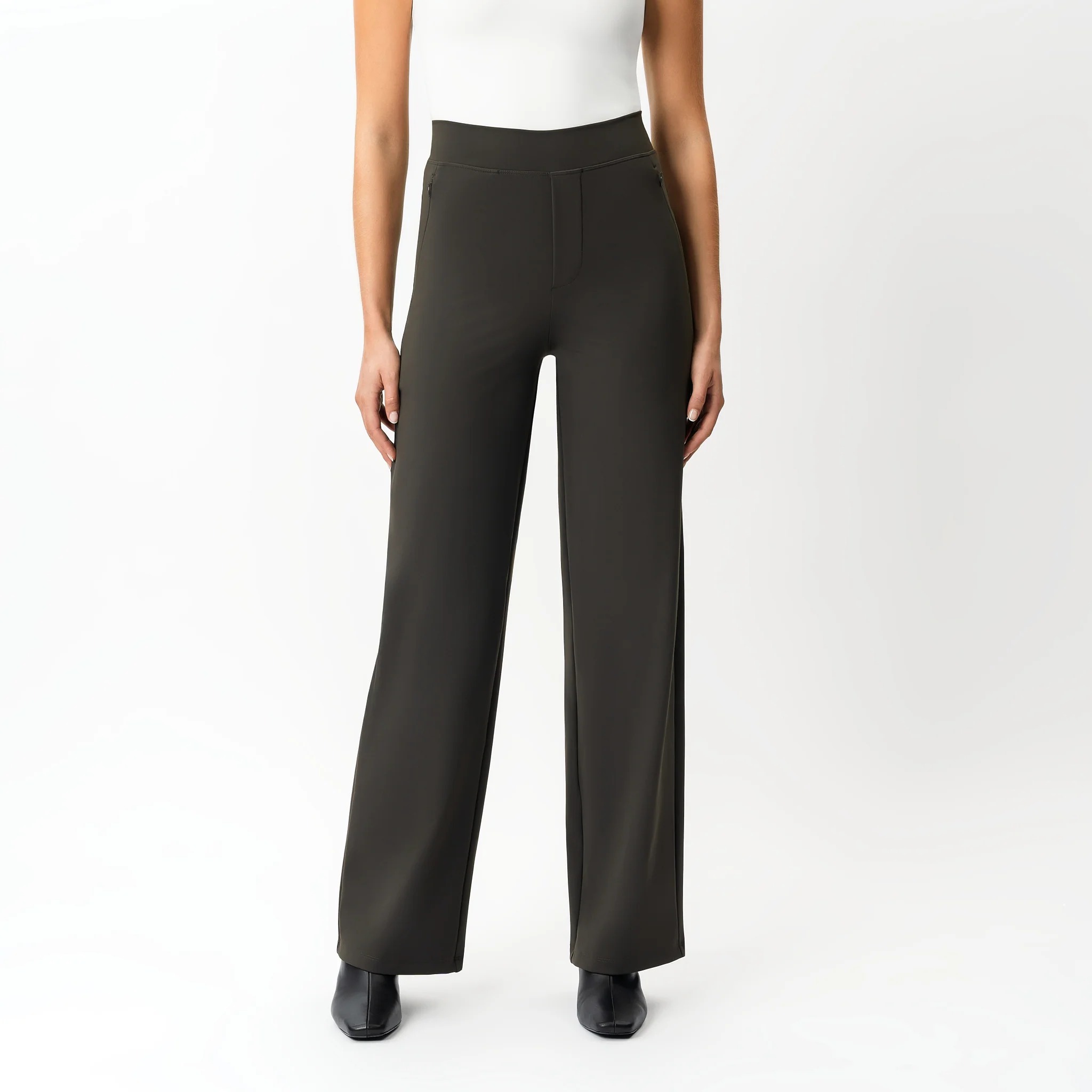High Rise Straight Fit Pants With Zip Pocket Design