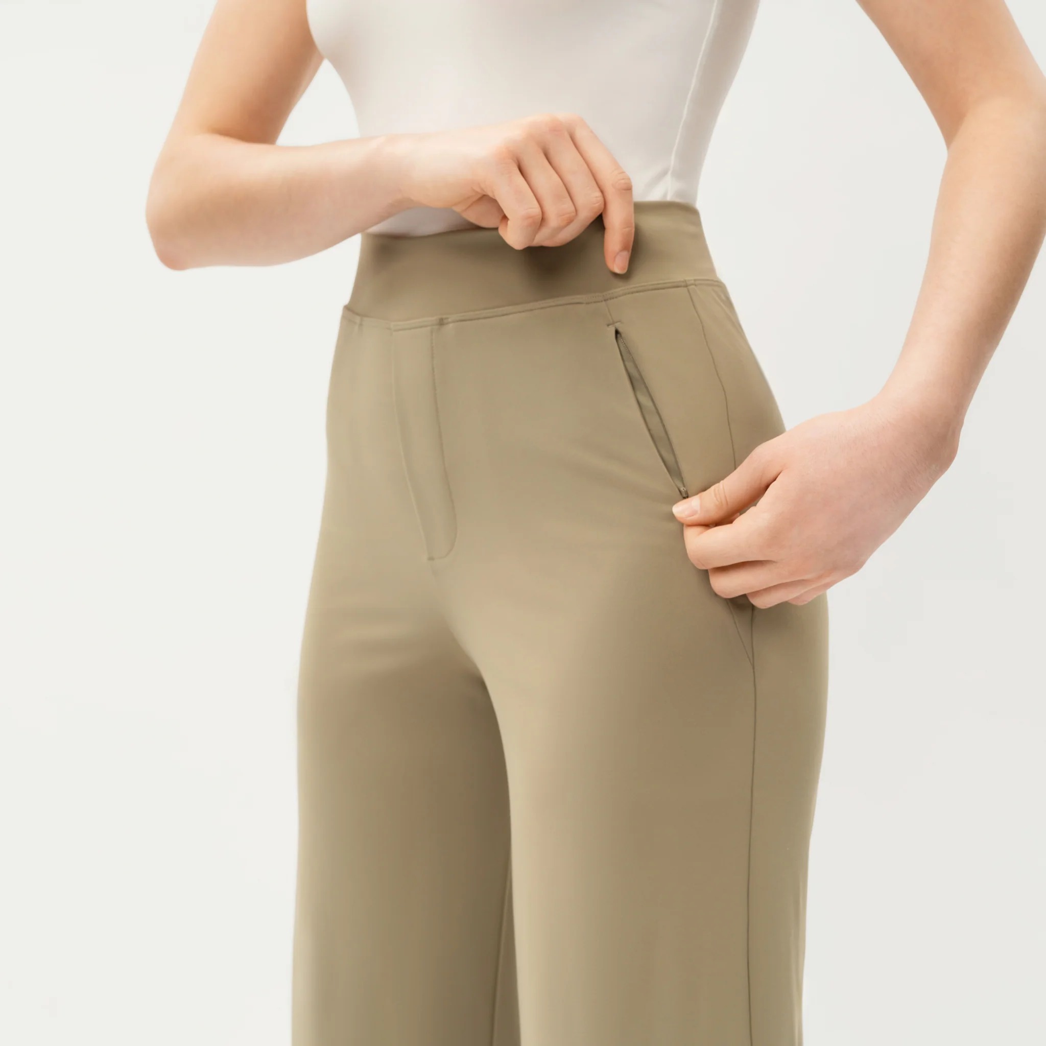 High Rise Straight Fit Pants With Zip Pocket Design