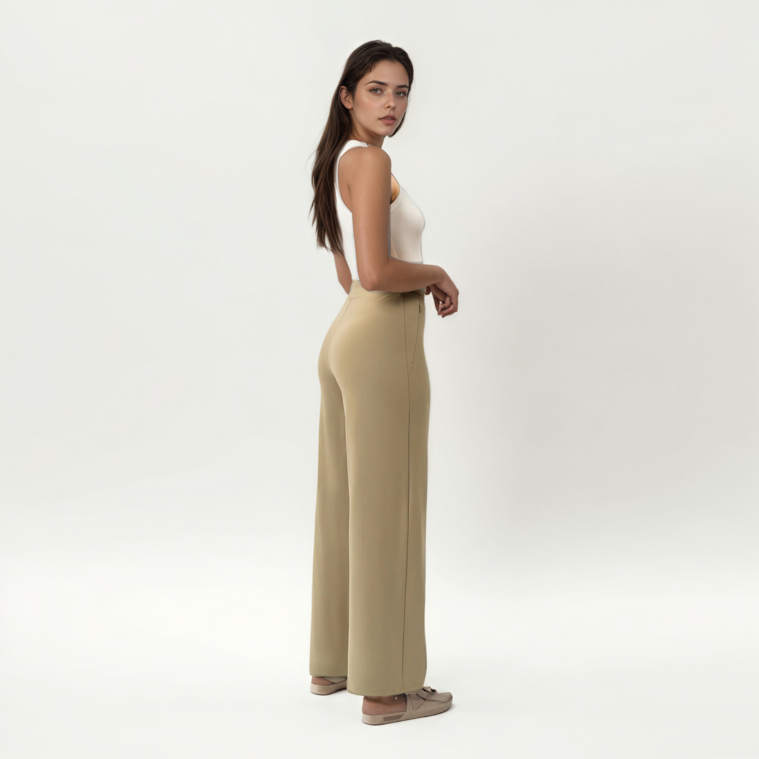 High Rise Straight Fit Pants With Zip Pocket Design