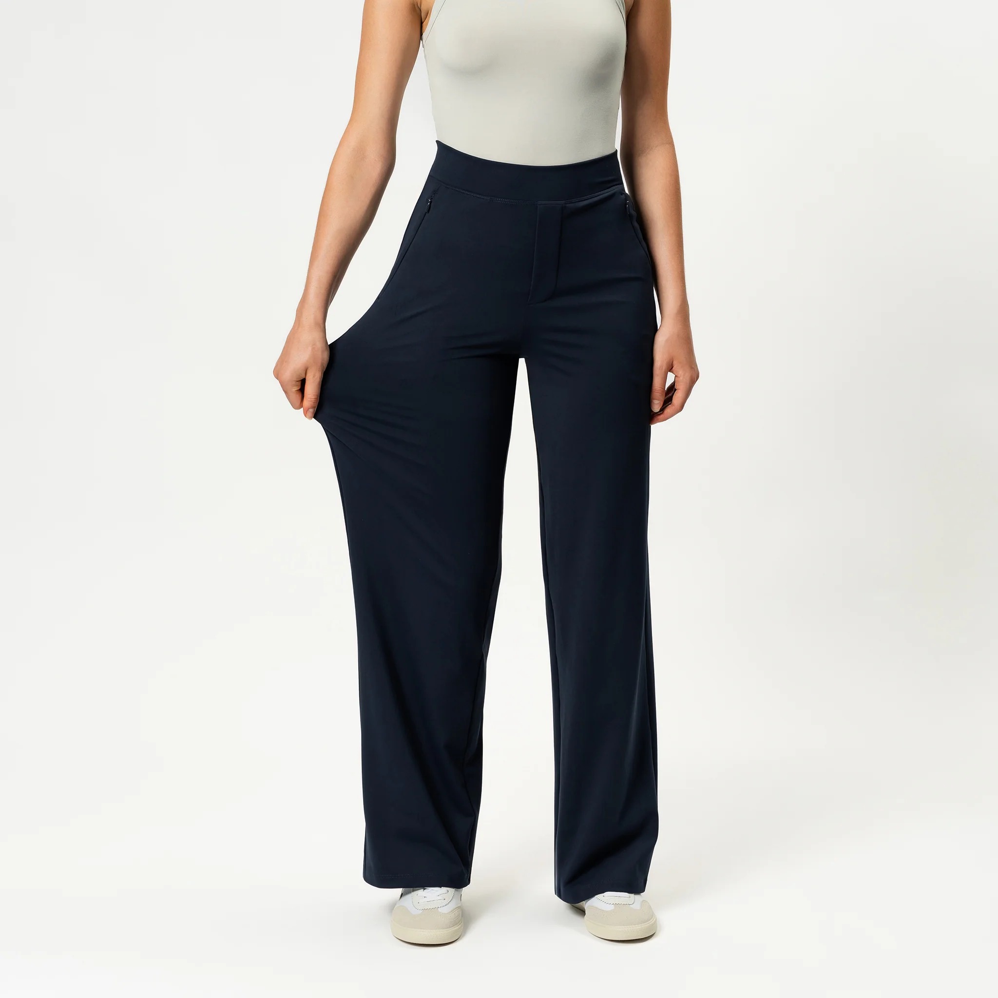 High Rise Straight Fit Pants With Zip Pocket Design