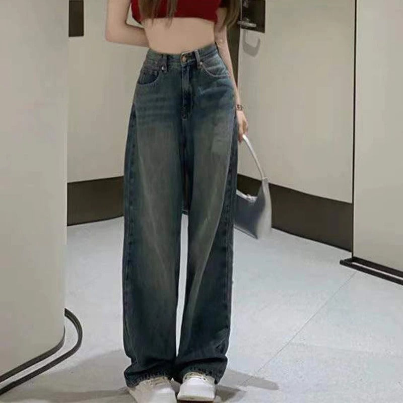Vintage Wide Leg Loose Cargo Jeans For Women-Legletic
