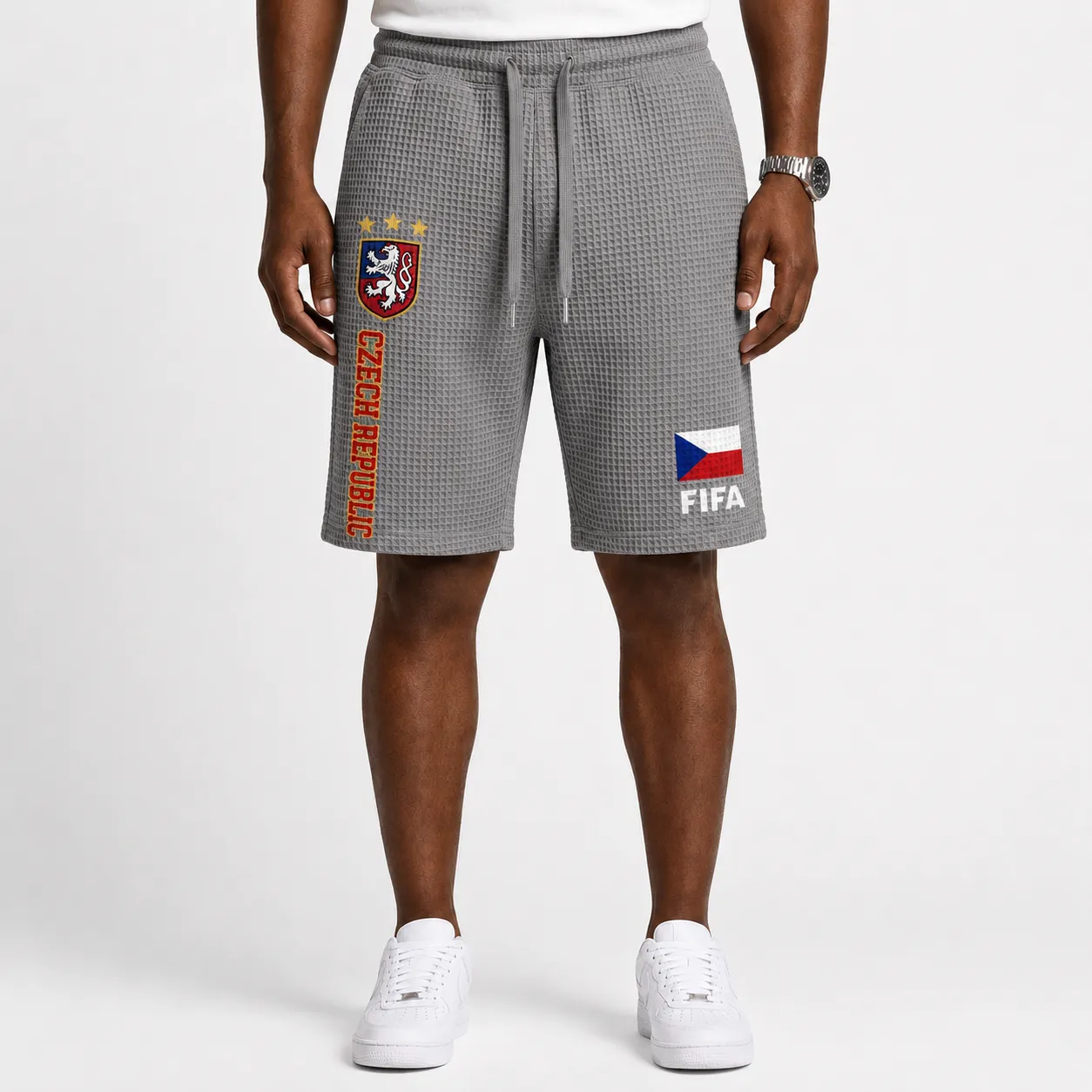 FIFA 2026 Czech Republic Printed Waffle Football Fan Shorts