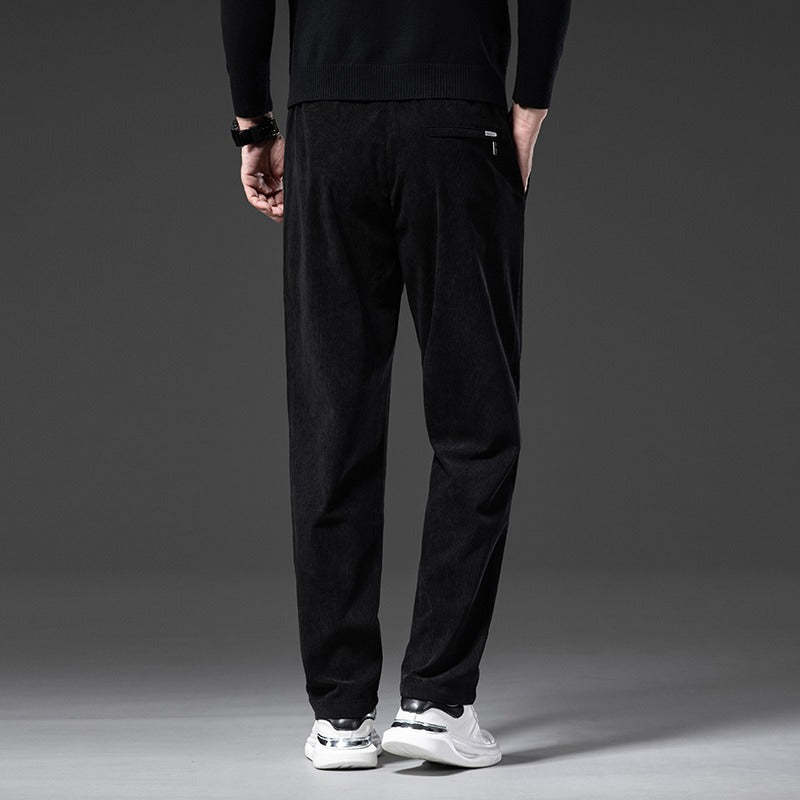 Men's Corduroy Casual Elastic Waist Straight Loose Trousers-Legletic