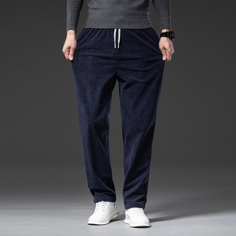 Men's Corduroy Casual Elastic Waist Straight Loose Trousers-Legletic