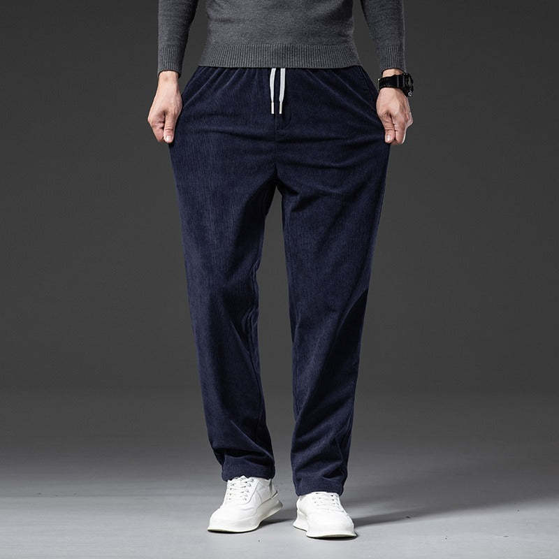 Men's Corduroy Casual Elastic Waist Straight Loose Trousers-Legletic