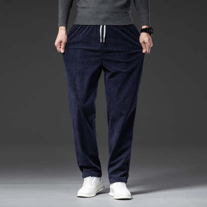 Men's Corduroy Casual Elastic Waist Straight Loose Trousers-Legletic
