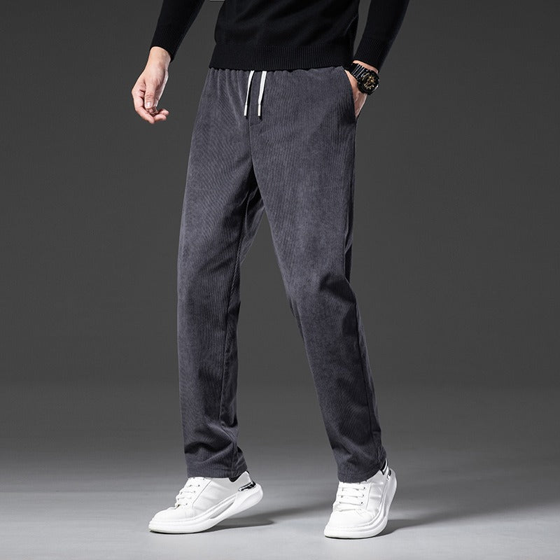 Men's Corduroy Casual Elastic Waist Straight Loose Trousers-Legletic