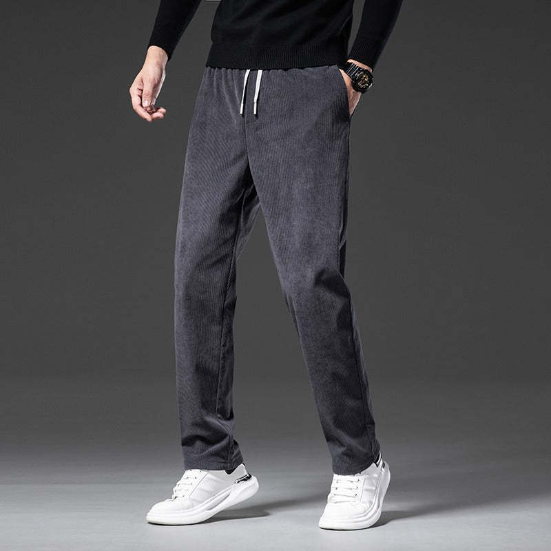 Men's Corduroy Casual Elastic Waist Straight Loose Trousers-Legletic