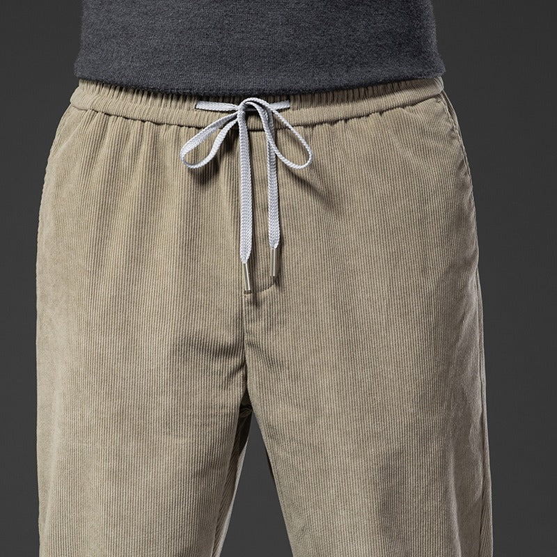 Men's Corduroy Casual Elastic Waist Straight Loose Trousers-Legletic