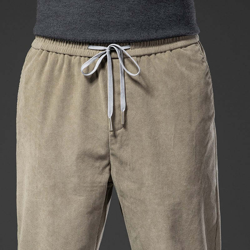 Men's Corduroy Casual Elastic Waist Straight Loose Trousers-Legletic