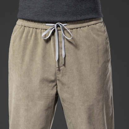 Men's Corduroy Casual Elastic Waist Straight Loose Trousers-Legletic