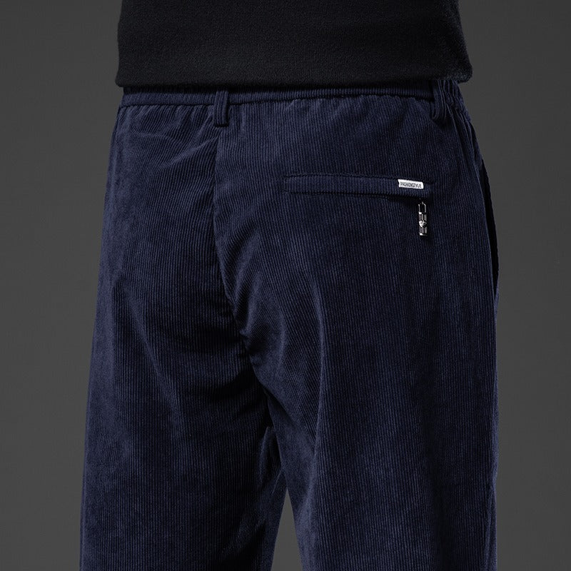 Men's Corduroy Casual Elastic Waist Straight Loose Trousers-Legletic
