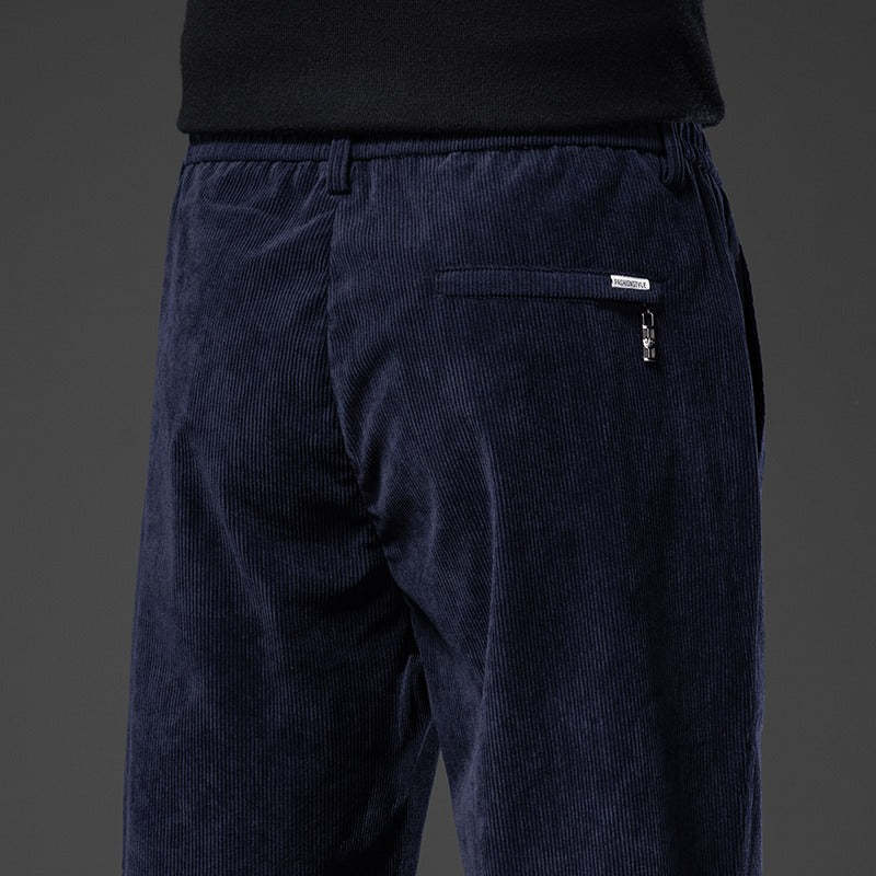 Men's Corduroy Casual Elastic Waist Straight Loose Trousers-Legletic