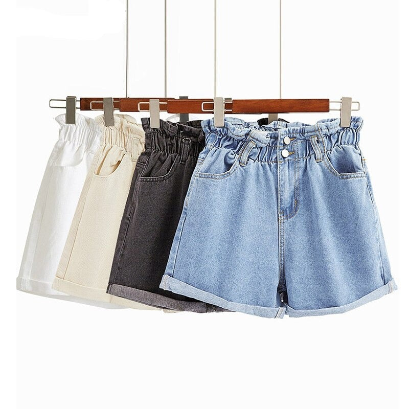 Women's Wide Elastic High Waisted Denim Shorts-Legletic