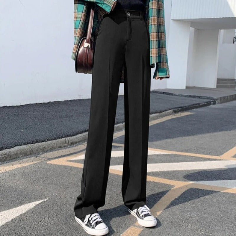 Trousers Straight Black Suit Casual High Waist Pants-Legletic