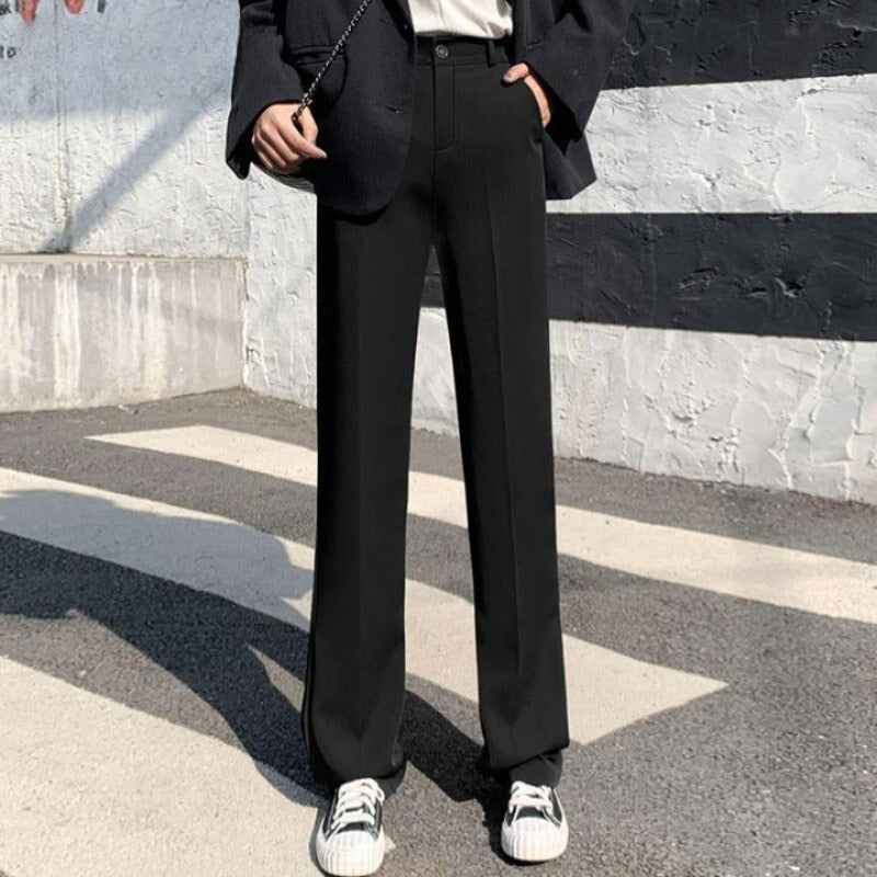 Trousers Straight Black Suit Casual High Waist Pants-Legletic