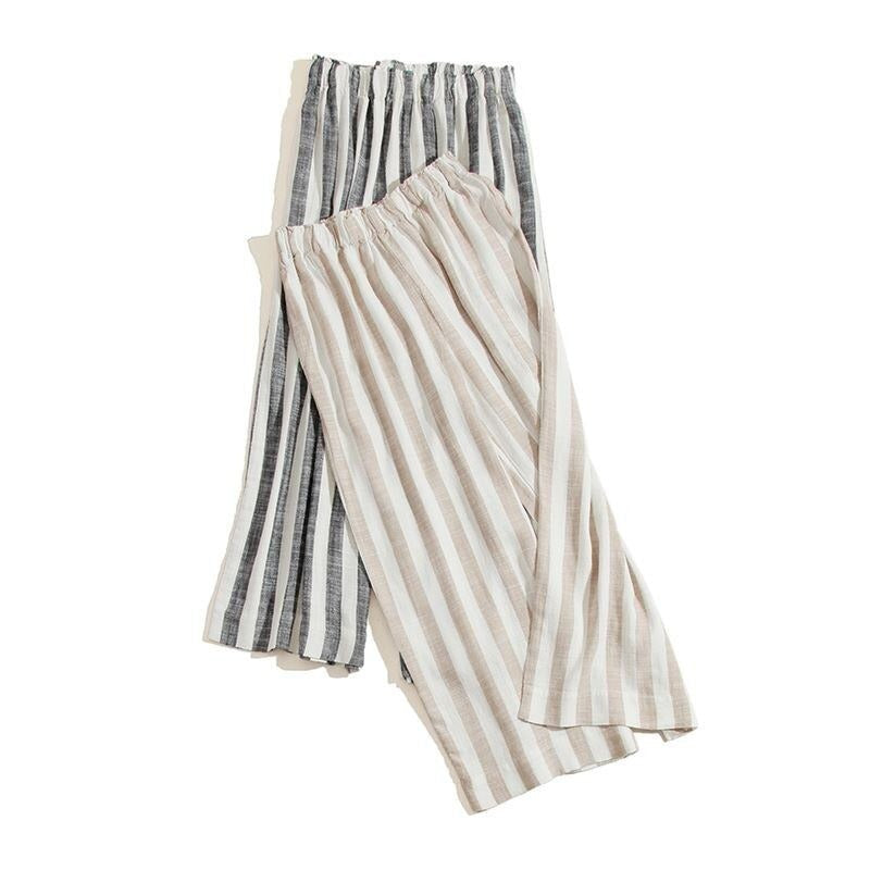 Linen High Waist Summer Cotton Pants With Stripes-Legletic