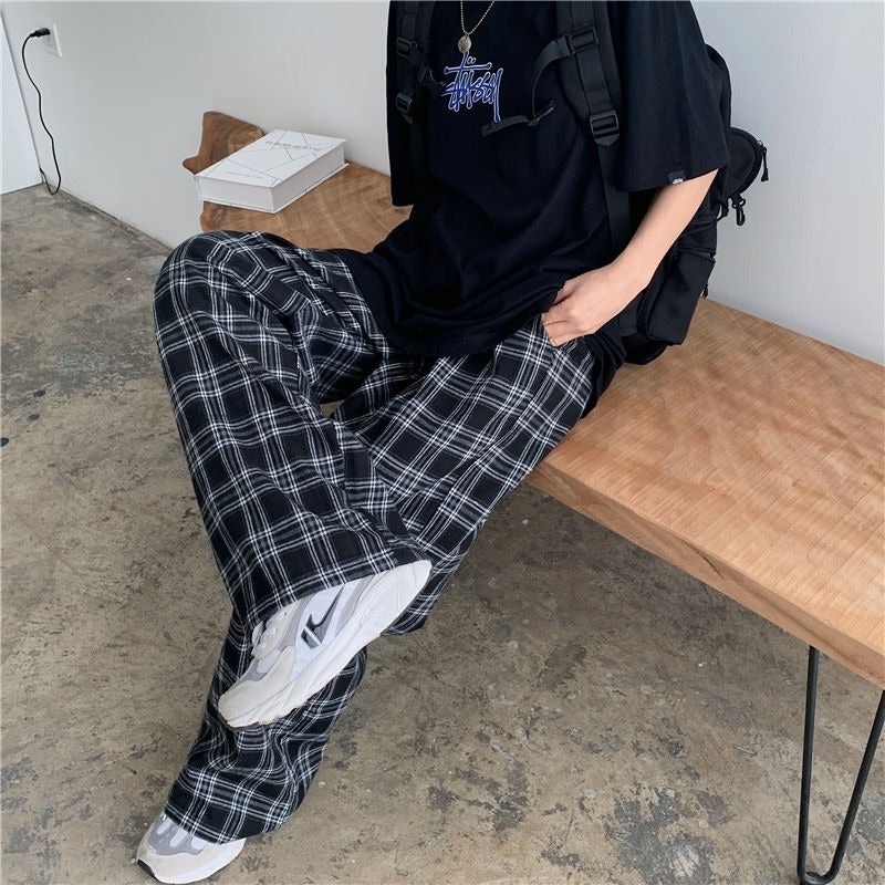Men's Casual Straight Plaid Pants-Legletic
