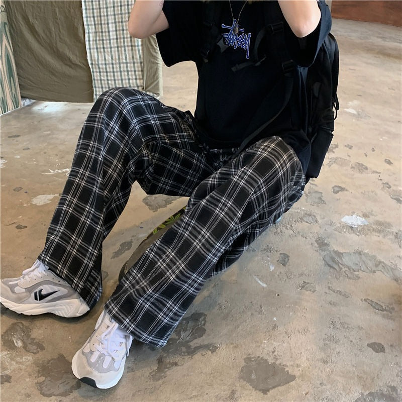Men's Casual Straight Plaid Pants-Legletic
