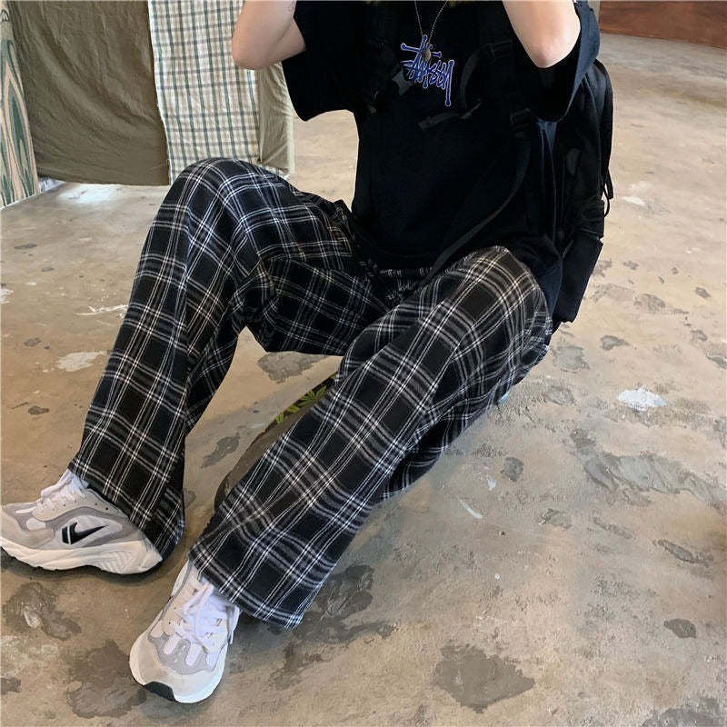 Men's Casual Straight Plaid Pants-Legletic